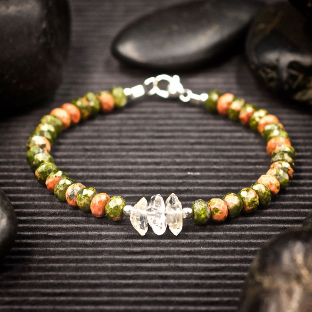 Unakite And Herkimer Diamond Bracelet - Handmade To Order